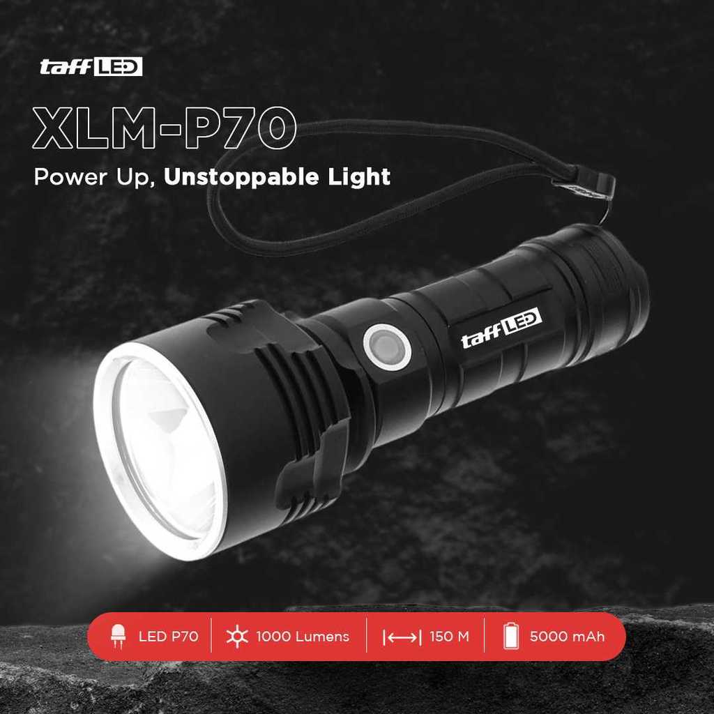 TaffLED Senter LED XLM P70 USB Rechargeable 50W 1000 Lumens - XLM-P70