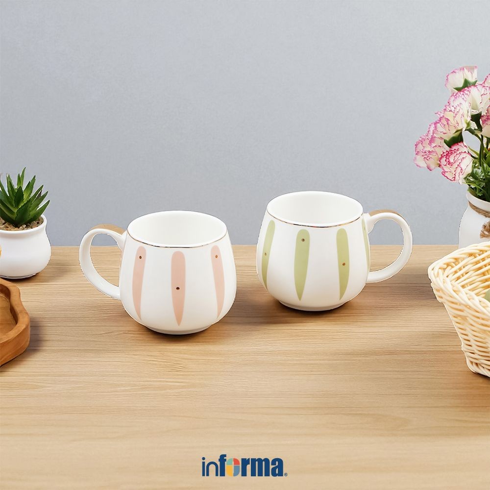 Informa Appetite Set 2 pcs Asami Mug - Pink/Hijau Gelas Dengan Handle Cup Wadah Minuman Perlengkapan