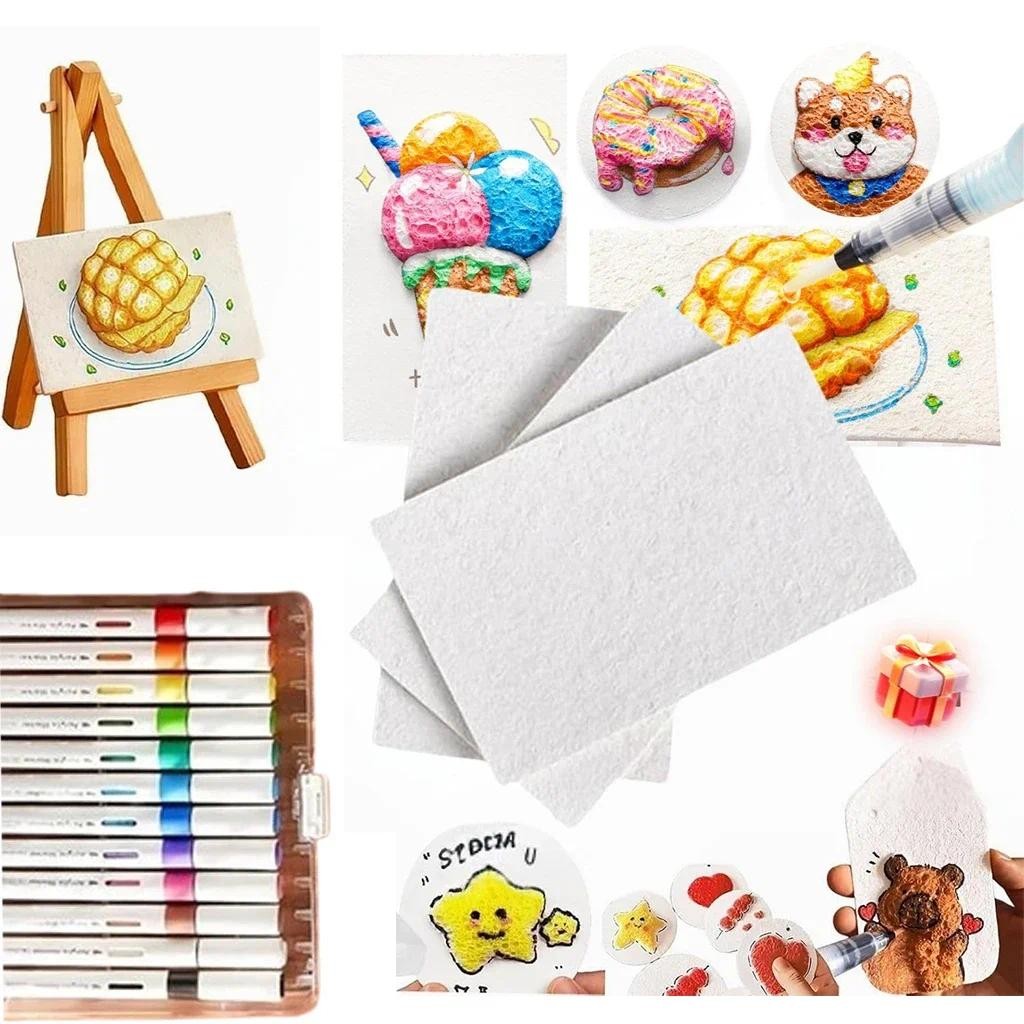 

With Drawing Pens Magics Texture Painting Kit with 10 Foam Paint Paper 12 Markers Y Bubble Drawing Pens for Painting Art Craft