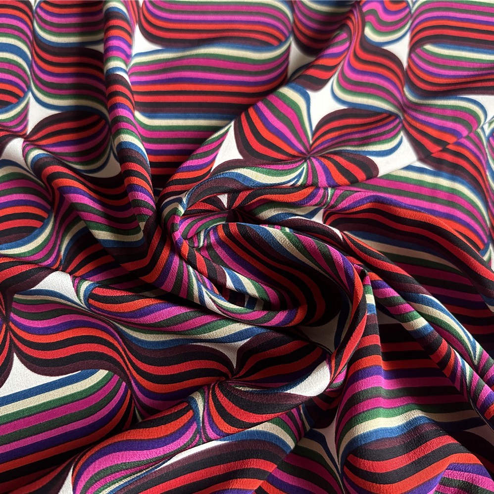 1 meter 100% Mulberry Silk 20 momme Heavy Crepe Silk Fabric Purple Waves Printed 140cm 53" wide by t