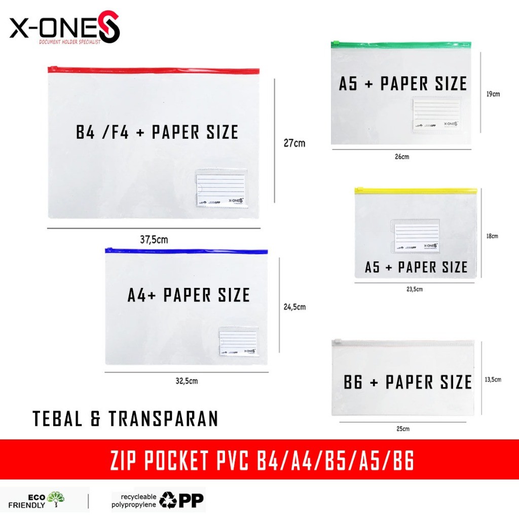 

X-ONE - ZIPPER POCKET PVC MIKA TEBAL + KARTU NAMA B4 F4 A4 B5 A5 B6 GIRO / ZIP POCKET PVC (SATUAN)
