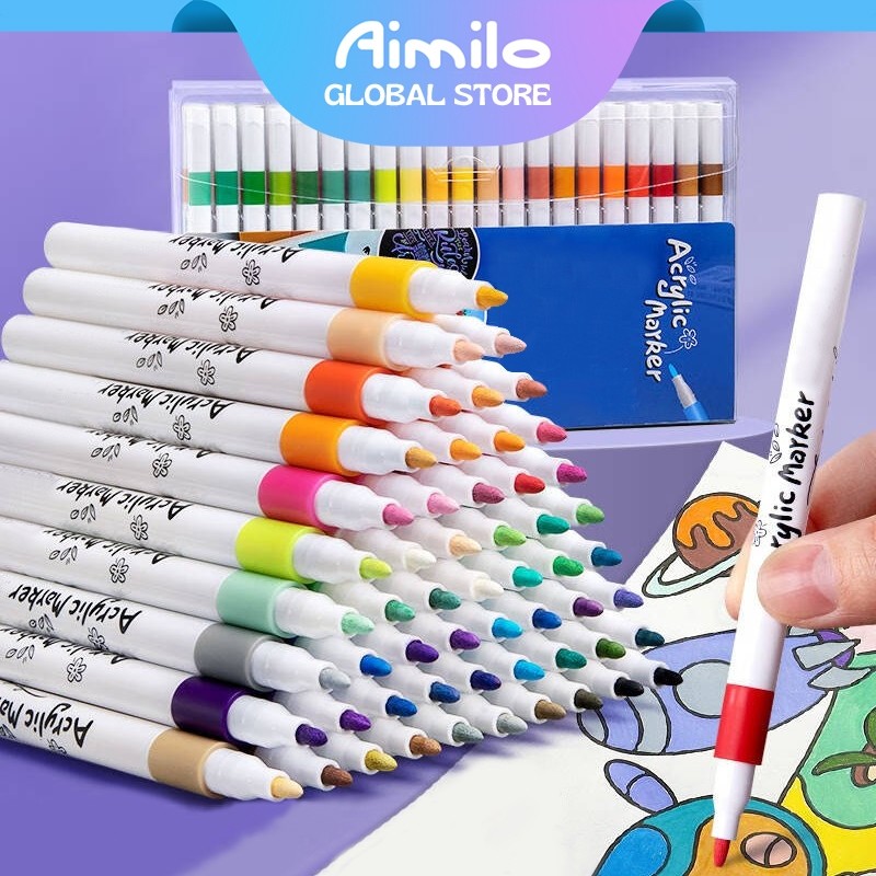 

New Aimilo Spidol Acrylic Marker Spidol Warna Warni 1 Set DIY Painting Akrilik Marker 48/60/80 WarnaPremium