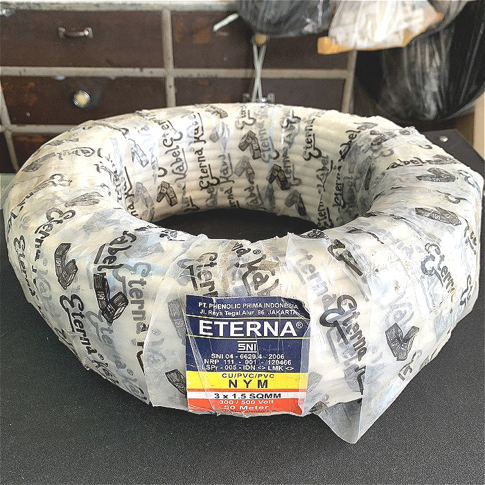 ETERNA Kabel Listrik NYM 3x1.5mm 3 x 1,5 Mm PER ROLL 50m 50 Meter Kuningan Kabel Listrik PLN SNI
