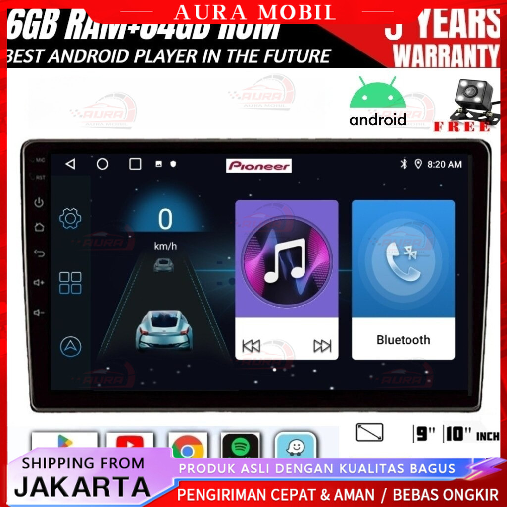 Ada Kipas Pendingin Pioneer 4G+64G Android 14 Head Unit 9/10 Inch IPS Layer Mobil Navigasi Wireless 