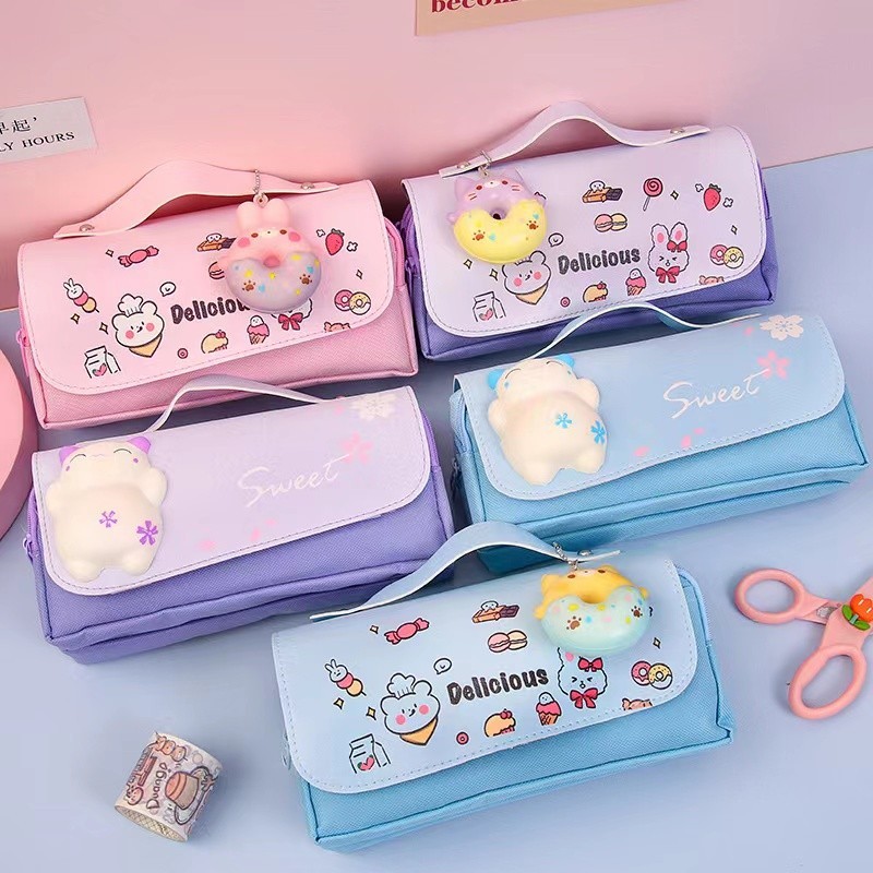 

Kartun tas pensil dekompresi/kapasitas besar siswa sekolah dasar tas pensil multifungsi dekompresi/cute girl heart 3D net pencil bag