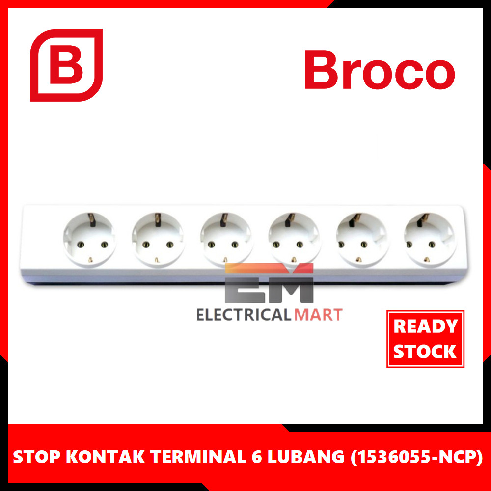 Stop Kontak 6 Lubang Broco Putih (15360) Socket Terminal Kuningan 2P Colokan 6Lubang Outbow Tempel 1