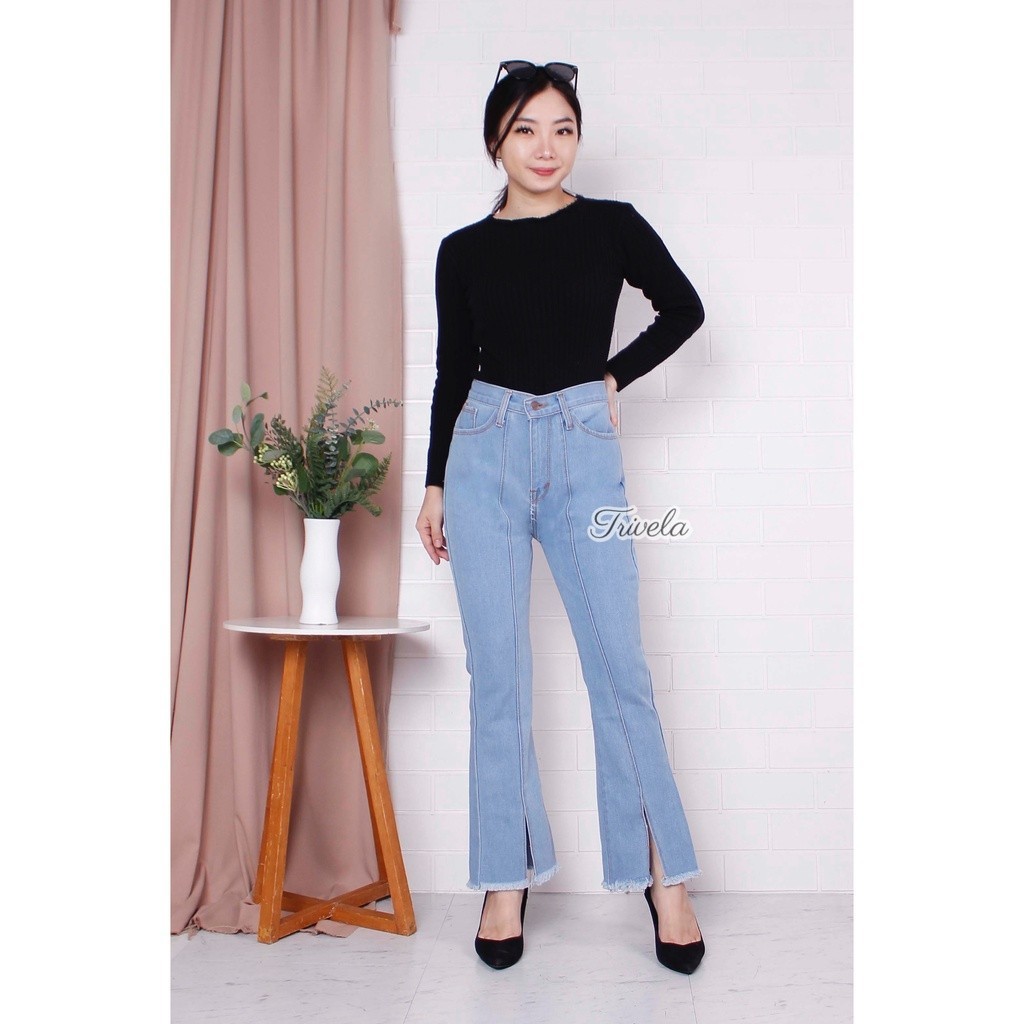 [𝗠𝗘𝗠𝗢𝗭𝗔] Elina Cutbray Jeans Snow / Jeans Cutbray Highwaist / Celana Jeans Wanita Cutbray 27-34