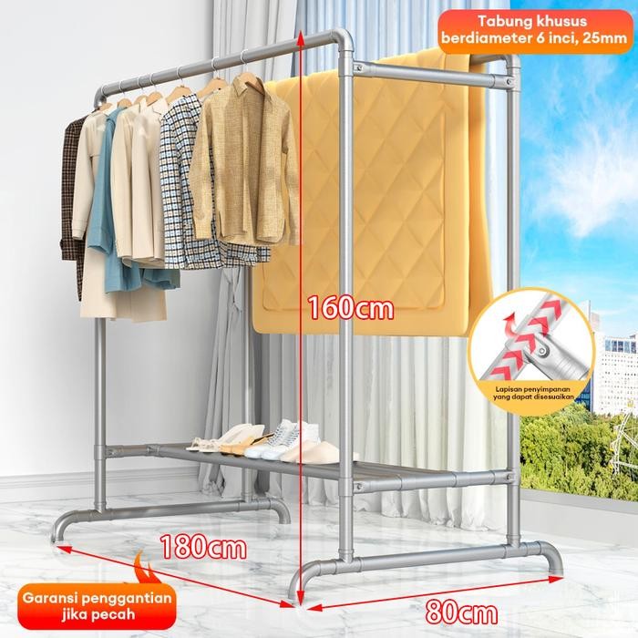 TP Jemuran Baju Besi Stainless 200CM Jemuran Baju Outdoor Jemuran Gantungan Baju Besi Panjang - 180*
