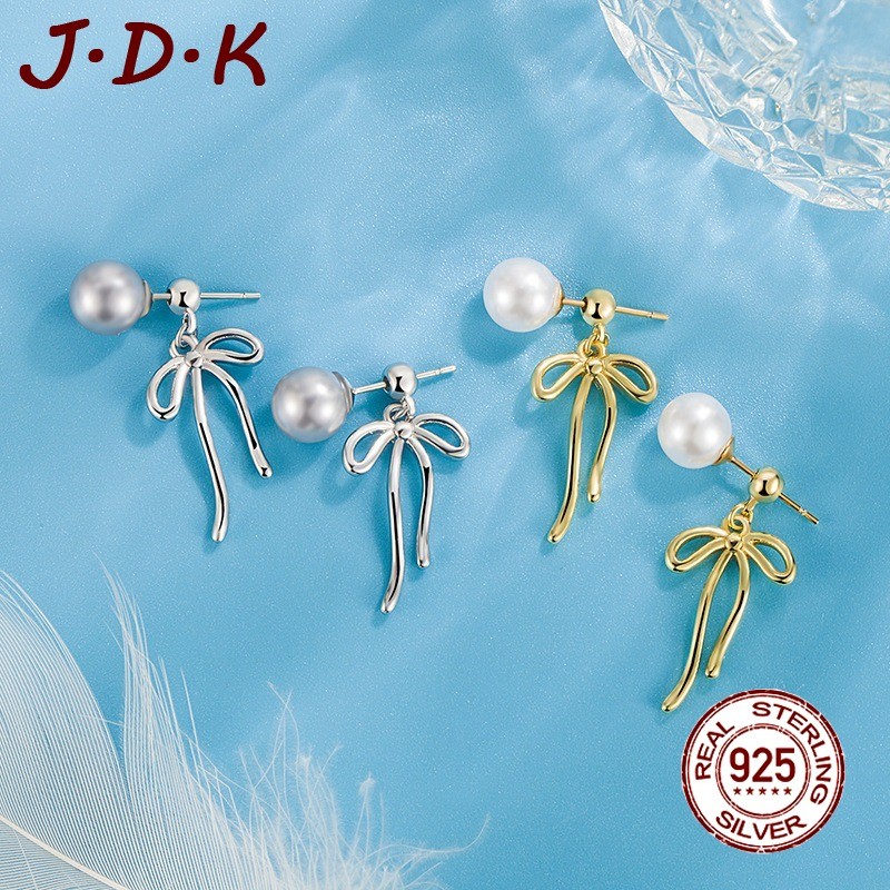 JDK Anting-anting Stud Mutiara Pita Panjang Emas 18K Perak 925 Fashion