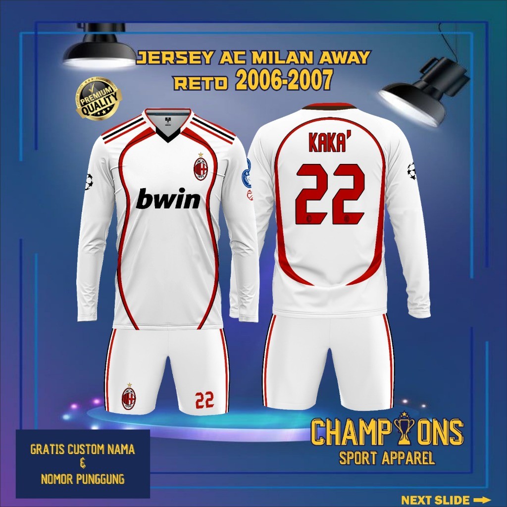 Jersey Sepak bola custom AC MILAN AWAY 2006-2007 – Full Printing Dryfit Milano | Nama & Nomor