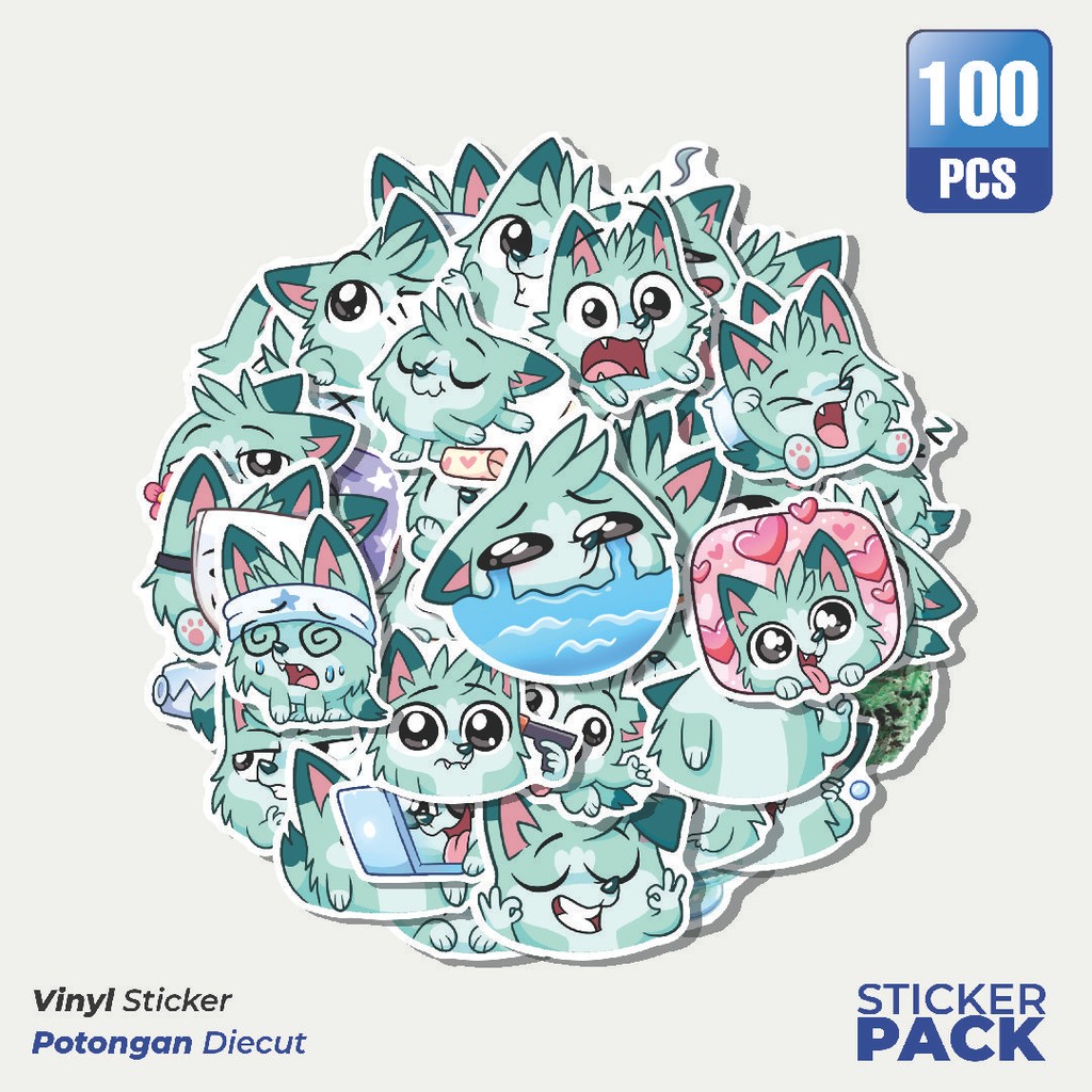 

100 PCS STIKER Stiker Animal Warna Mint Waterproof Aesthetic- Untuk Laptop, Motor, dan Helm - Paper Stationery Pack