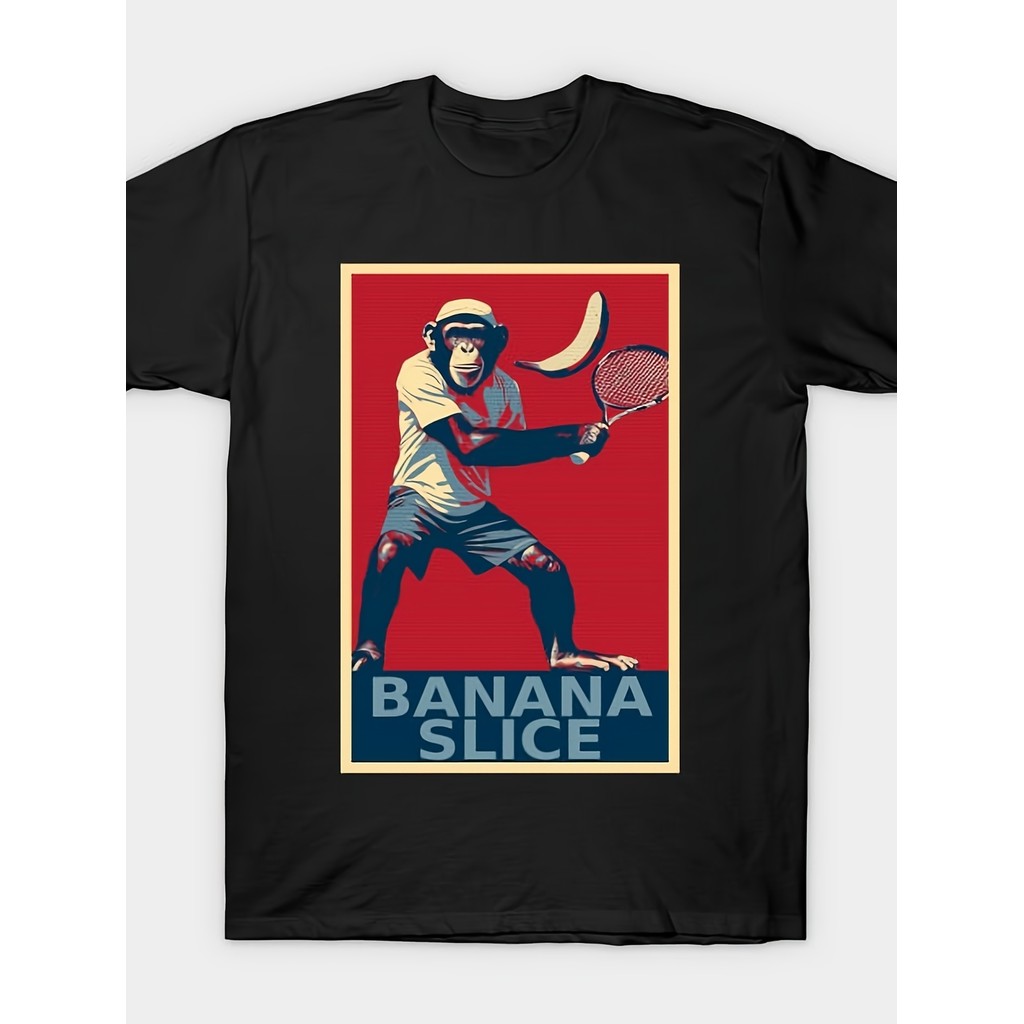 Kaos Pria/Wanita Unik - Gambar Monyet Main Tenis 220G Katun
