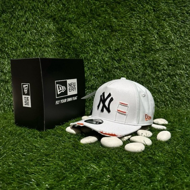 NY Hitam Damage Putih Orange Full Tag Unisex Topi Baseball Premium