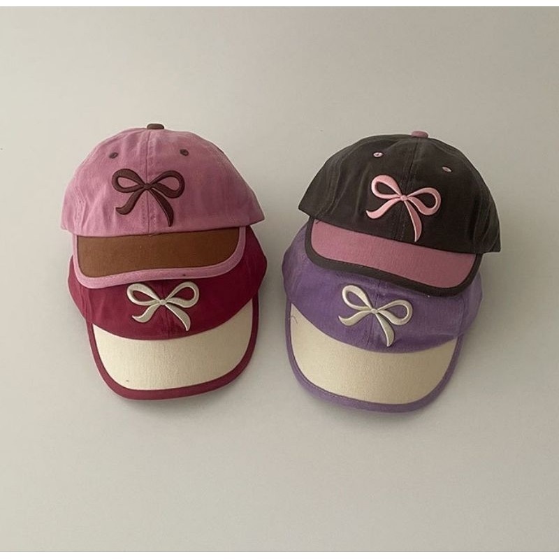 2 Bulan-3 Tahun Topi Baseball Anak Perempuan Korean Style Topi Bow Bordir Pita Anak Cewek 2 Bulan-3 