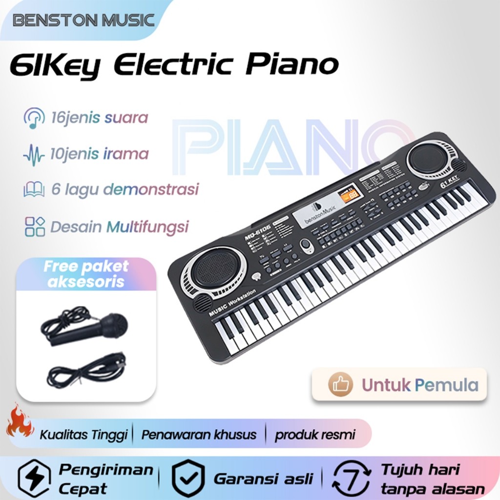 Benston Music- Piano Elektronik Untuk Anak-anak, Piano Elektronik Untuk Pemula, Piano Elektronik 61 