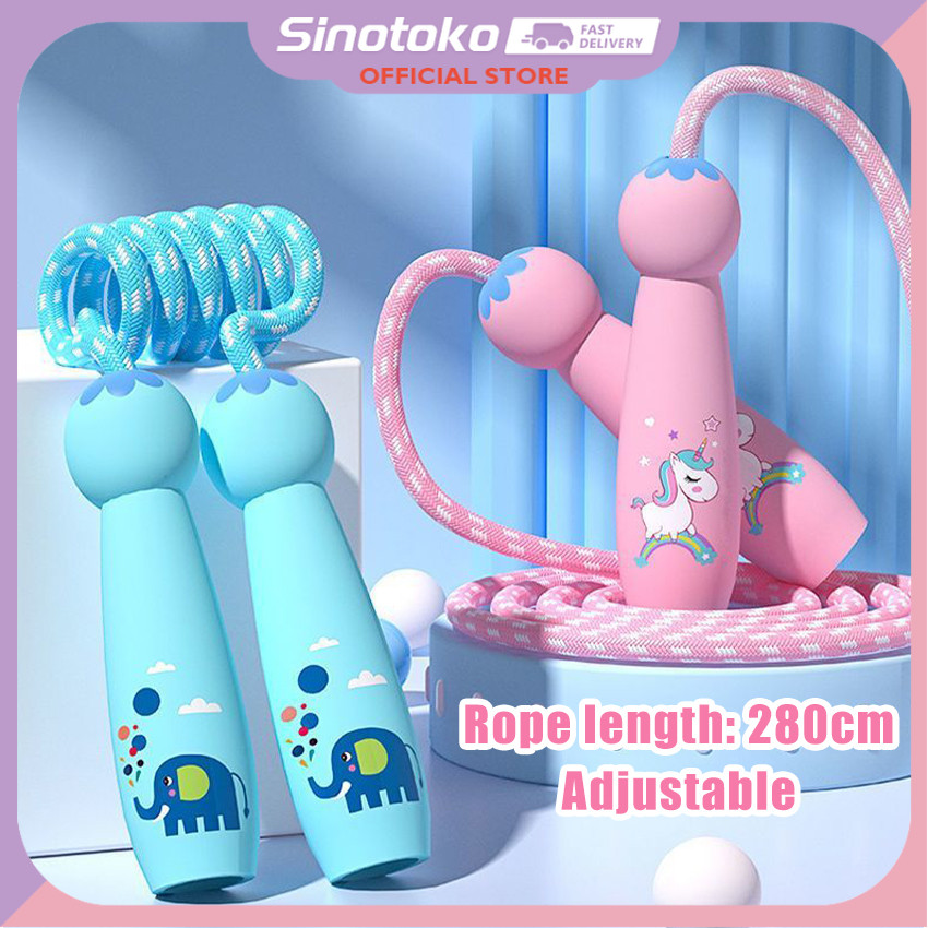 Tali Skipping Anak 2.6 Meter Adjustable – Motif gajah kecil & unicorn (kartun), dengan pegangan busa