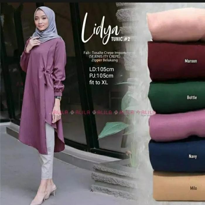 Lidya Tunik Hijab Muslim Atasan Wanita Kekinian Muslimah Fashion Wanita Baju Wanita Lembut Tebal Pan