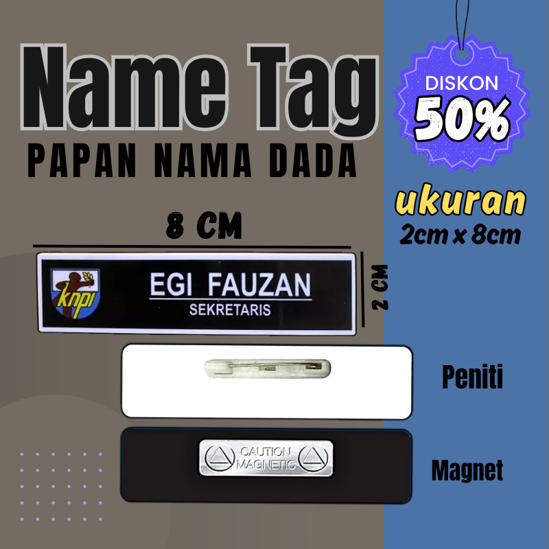 SEHARI JADI Name Tag Tebal 3 mm Nama Dada Papan Nama Grafir Gravir Gravier DOFF Laser MURAH( Nametag