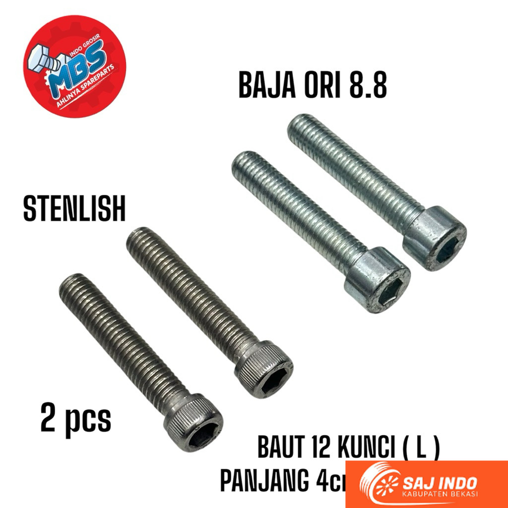 ORIGINAL BAUT 12 KUNCI L PANJANG 4cm BOLT STENLIS BAJA ORIGINAL