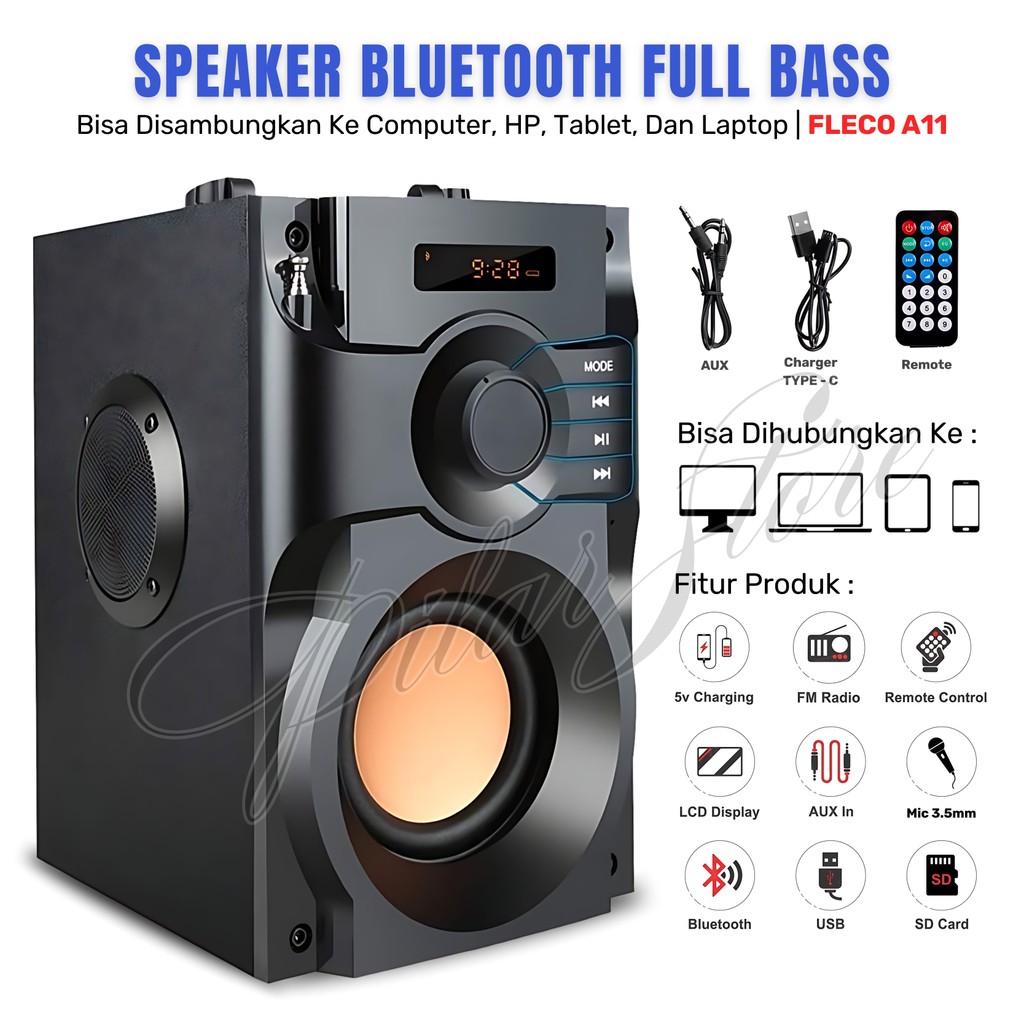 FLECO Speaker Bluetooth Super Bass FLECO A11 | Speaker Full Bass Untuk TV, Laptop, Komputer, HP - Sp