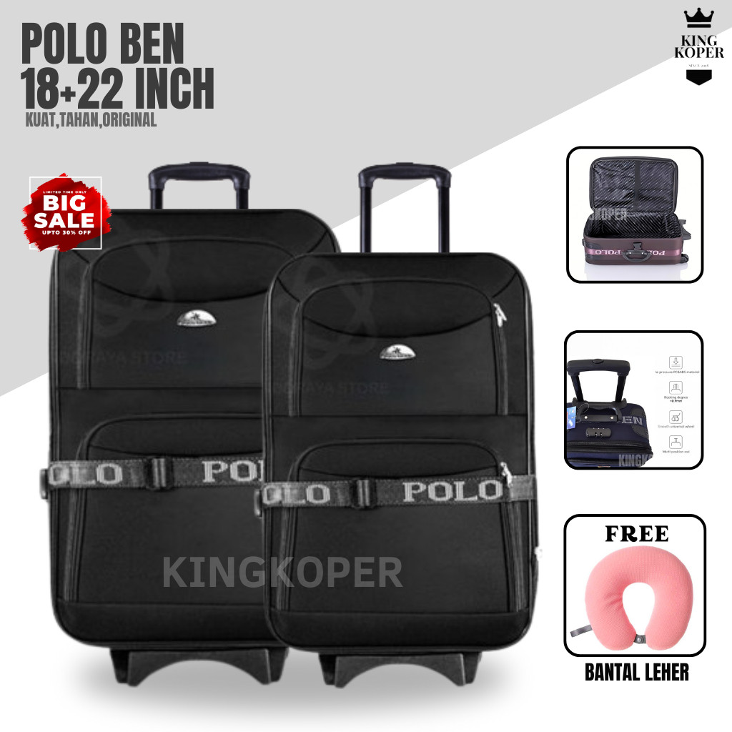 Koper Set 18+22 inch Polo ukuran bagasi/ukuran cabin koper fiber hardcase/koper murah/koper kain/kop