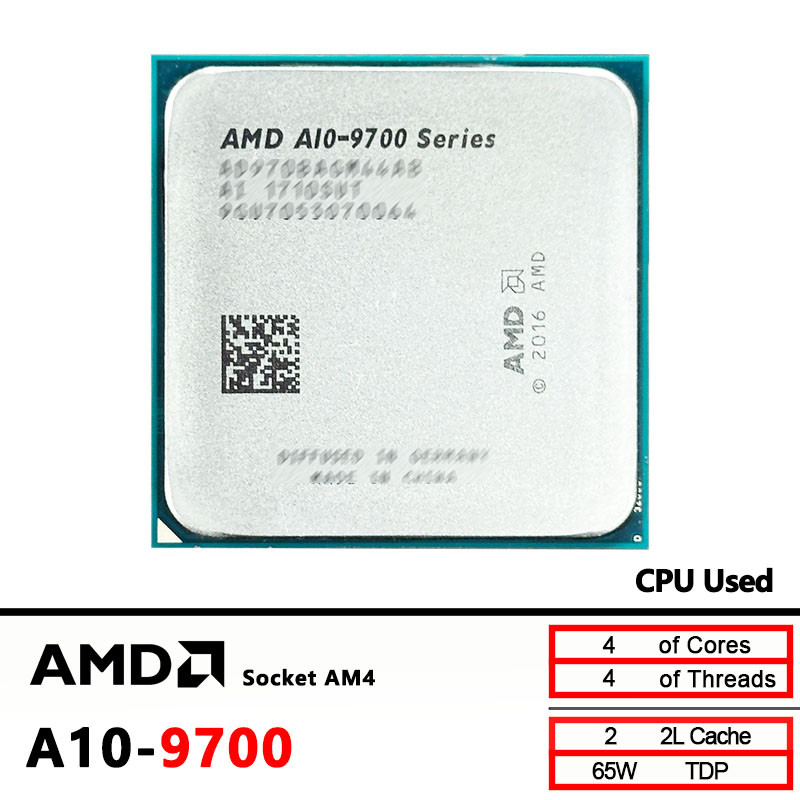 AMD A10 9700 A10-Series A10-9700 3.5 GHz Used Quad-Core CPU  AD9700AGM44AB /AD970BAGM44AB Socket AM4