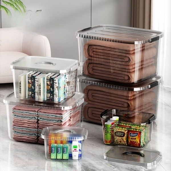 Box Penyimpanan Plastik Transparan Multifungsi Container Box Baju Mainan Buku Pakaian Besar