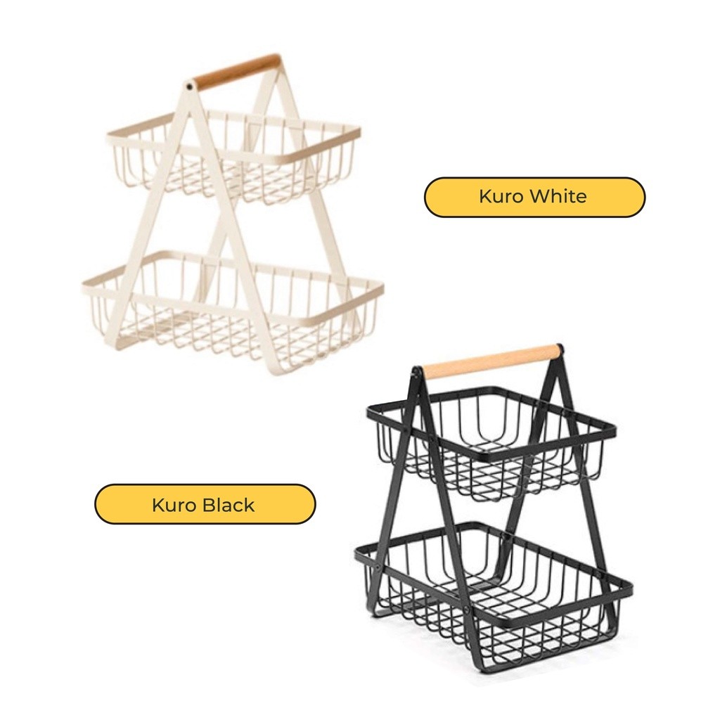 Keranjang Rak Dapur Rak Buah Besi Rak Dapur Besi Kayu Serbaguna Dapur Rak 2 Tingkat Dapur