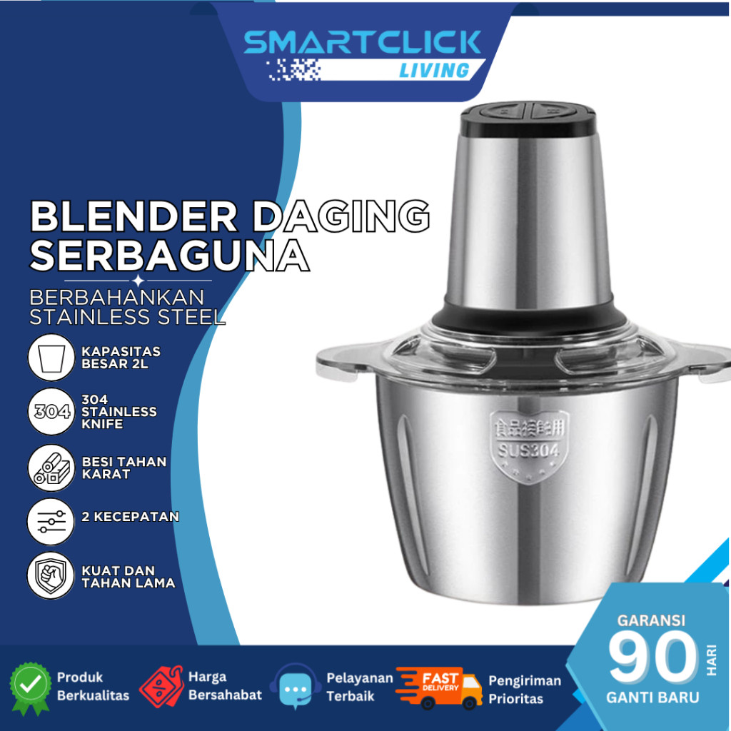 Blender Daging Serbaguna Stainless Steel SUS304 Chopper 2L Tahan Karat