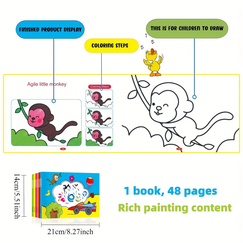 48 Pages Creative Doodle & Coloring Book Interactive Early Learning Sketbook with Colorful Cartoon A