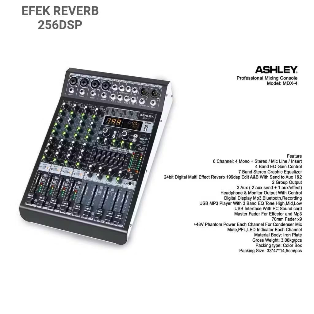 Mikser ASHLEY MDX-4 / Mixer ASHLEY MDX 4 Channel Original Efek 24 Bit - 256DSP