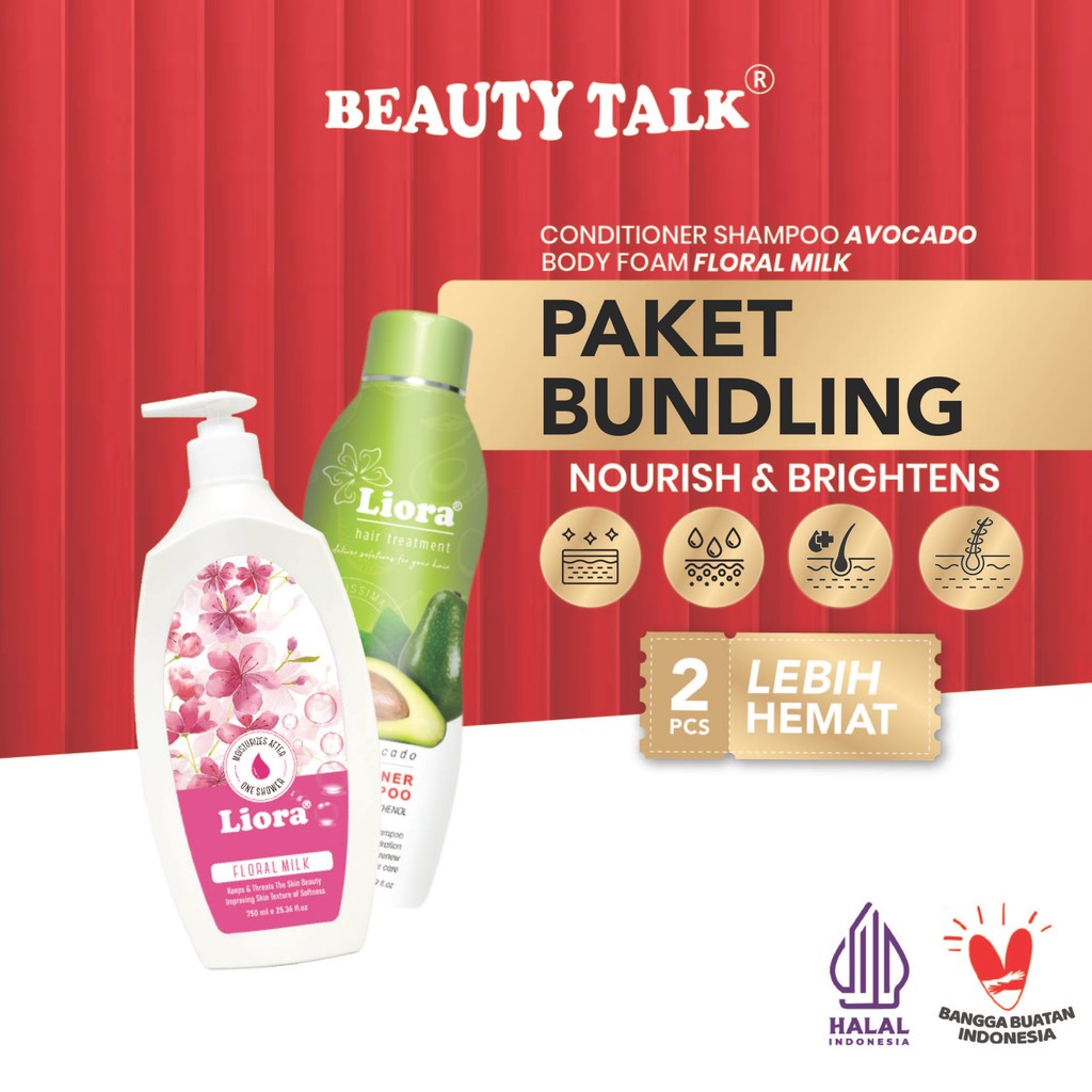 [Bundling Hemat-2 Pcs] LIORA Shampoo 600ml + LIORA Body Foam Floral Milk 750ml | Sabun Cair + Shampo