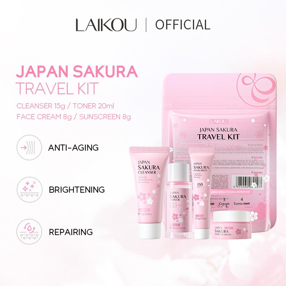LAIKOU Sakura 4Pcs Skin Care Set Pembersih Wajah + Toner + Krim + Tabir Surya