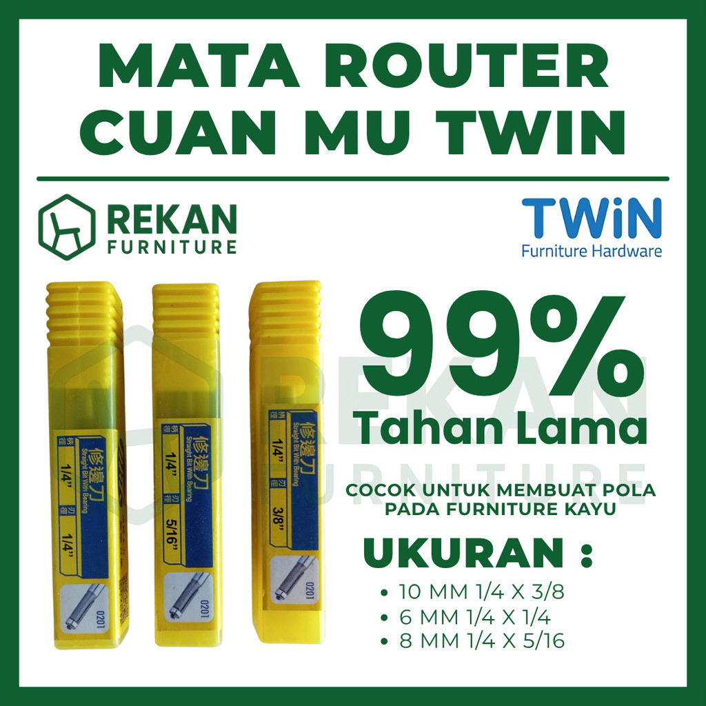 Mata Router Cuan MU Twin – Alat Pertukangan Kayu Shank 1/4" Router Bit