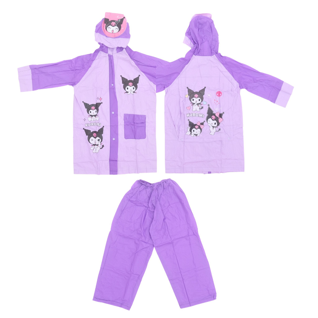 CALIOGRI.SHOP Setelan Jas hujan backpack Jaket Celana Ransel Sekolah Anak TK, SD Sanrio, Kuromi, Cin