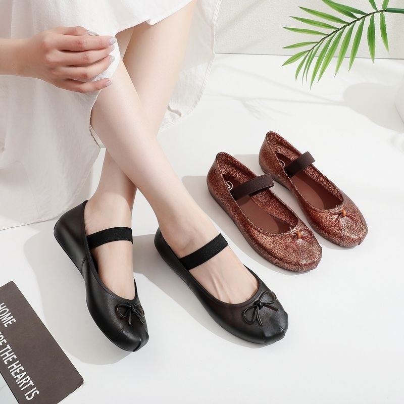 Meisha karet pita/sandal sepatu flatshoes wanita bahan jelly karet lentur/sepatu kantoran/sepatu ker