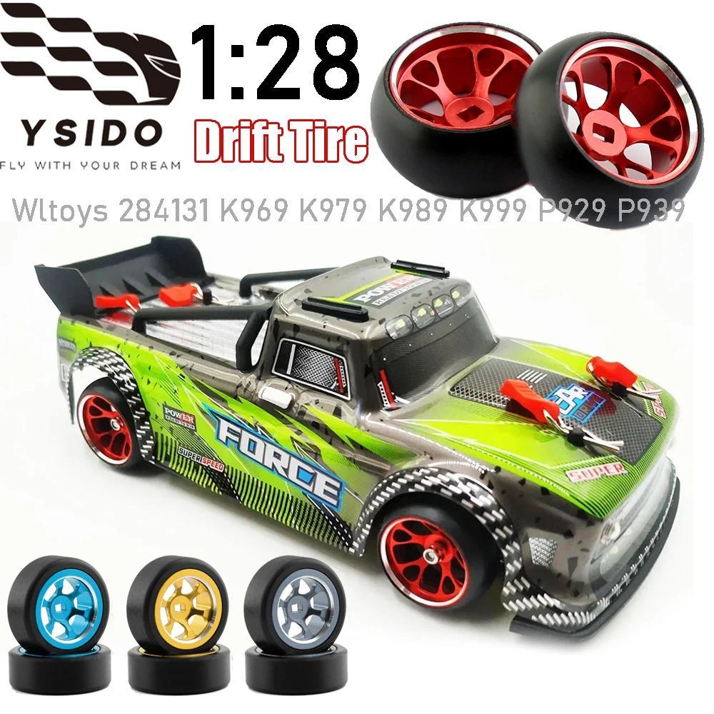 4PCS 1/28 RC Mosquito Drift Car Tire 25mm Metal Wheel Rim Plastic Drift Tyres for Wltoys K969 K989 P