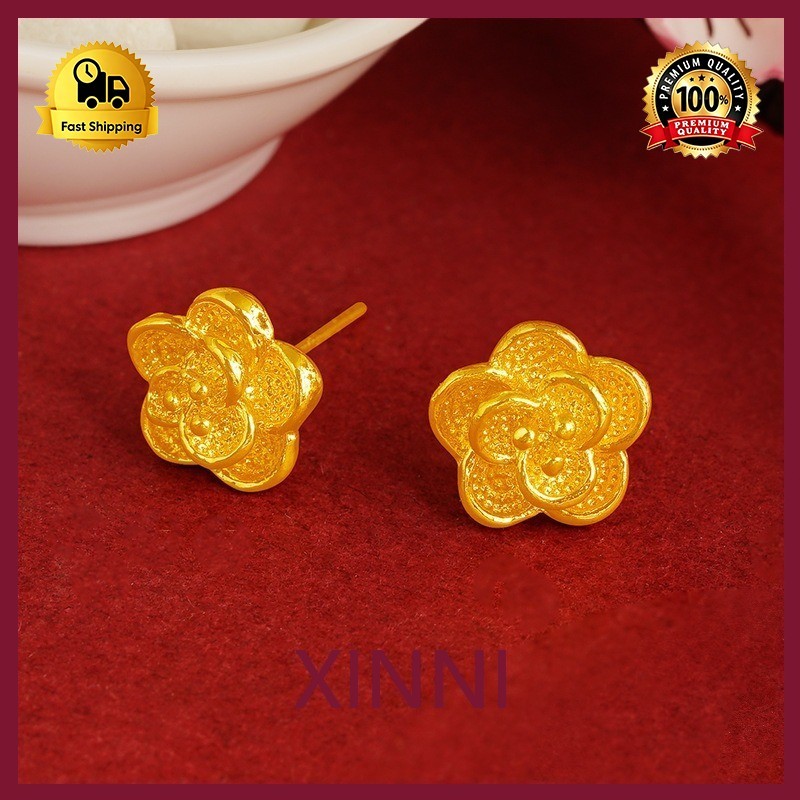 XINNI Anting-anting Emas Imitasi Anting-anting Stud Emas untuk Wanita Anting-anting Bunga Mawar Taha