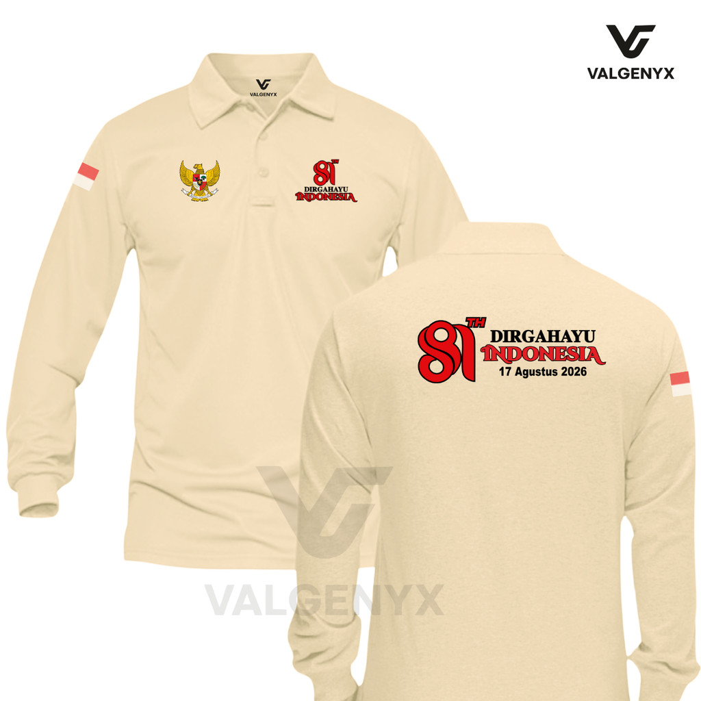 VALGENYX TERBARU POLO Kaos Polo Pria Lengan Panjang Merah Putih Tema Kemerdekaan Bahan Pique Cotton 