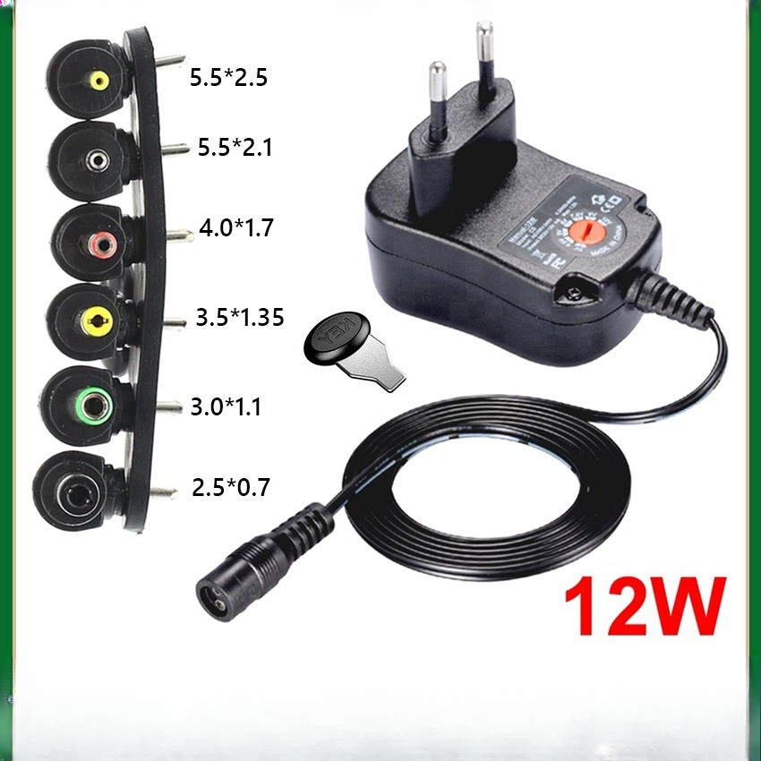 Adaptor Universal Adjustable 3 Sampai 12 Volt DC 1A Multi Jack Charger Untuk Berbagai Elektronik
