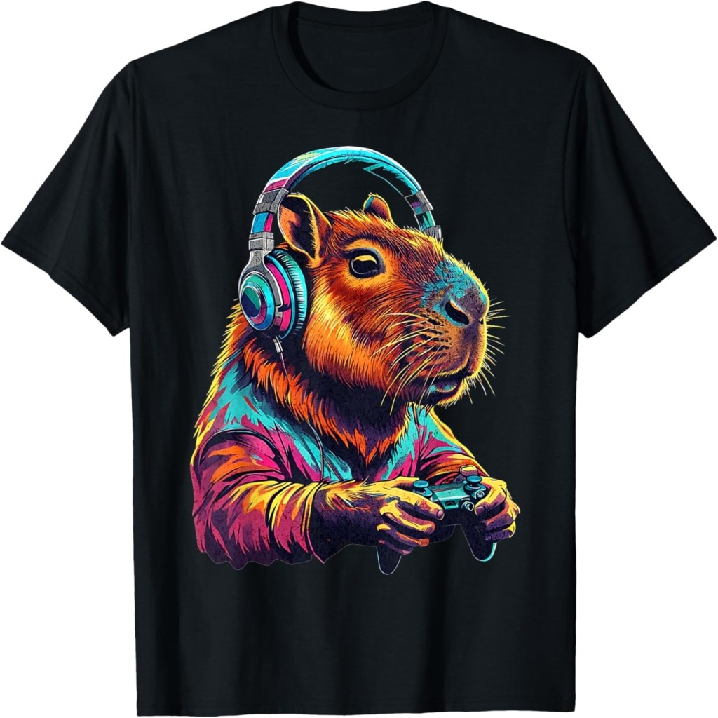 Funny Capybara Video Games Capybara Gamer Cute Boys Capybara T-Shirt