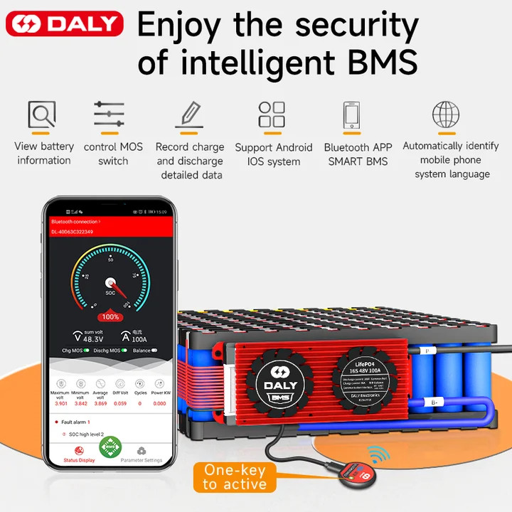 Bms Lifepo4 Smart 16S 48V 51.2V DALY Waterproff 40A 60A 80A 100A