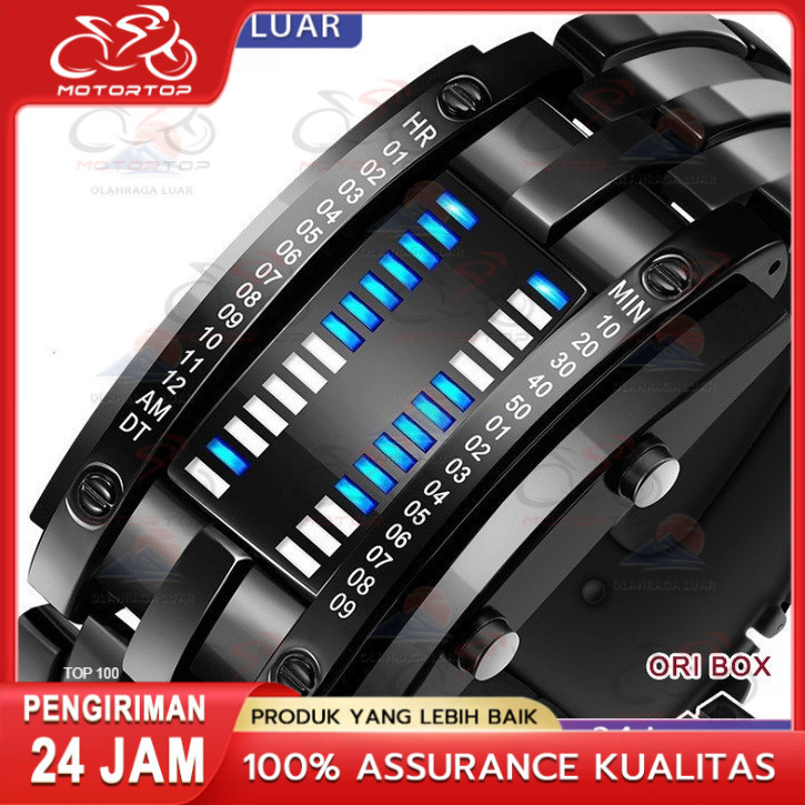 COD Digital LED Binary Watch Pria Ironman Stainless Steel Anti Air Keren Original
