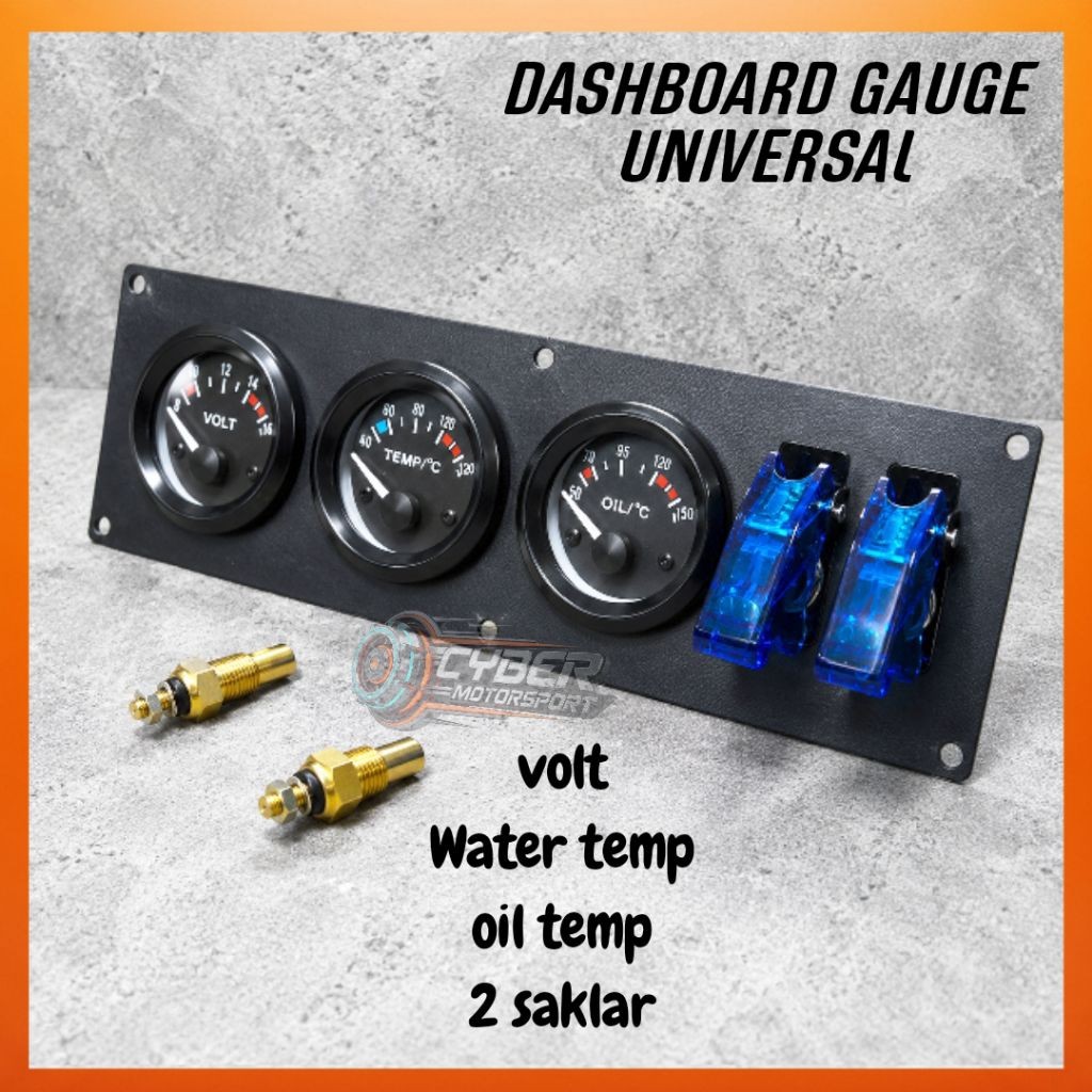 Dashboard panel mobil indikator volt meter water temperature. oil temperatur. gauge triple voltage s