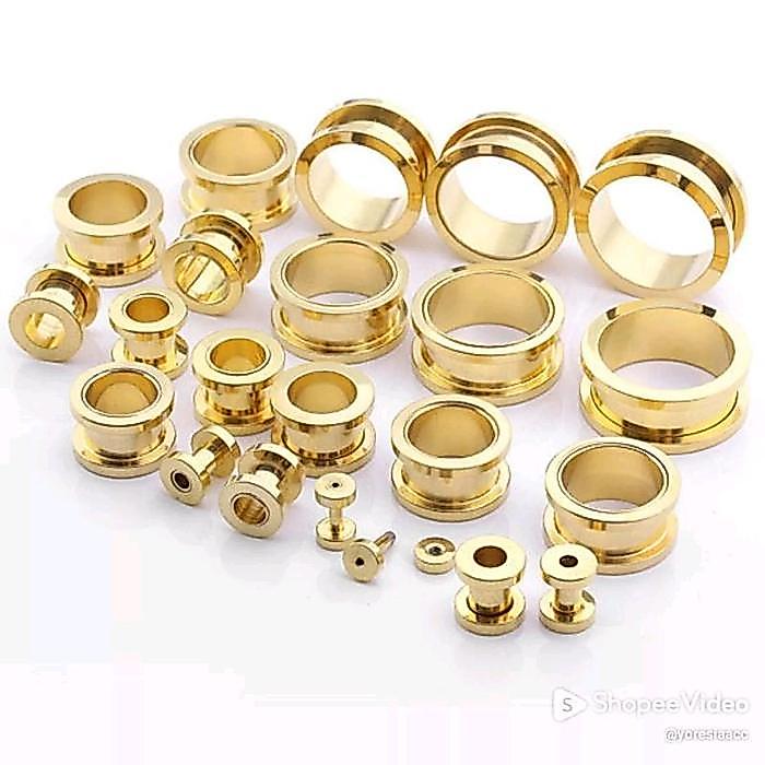 IKN/Anting Titanium Piercing Telinga Cowok Keren Persingan Plug 4mm-30mm - Earrings - kuning, 4mm