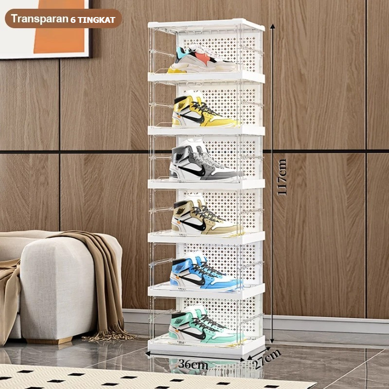 Rak Sepatu Susun 6 Kotak Rak Sepatu Portable Transparant Tertutup  / Lemari Sepatu Anti Debu SILVIA