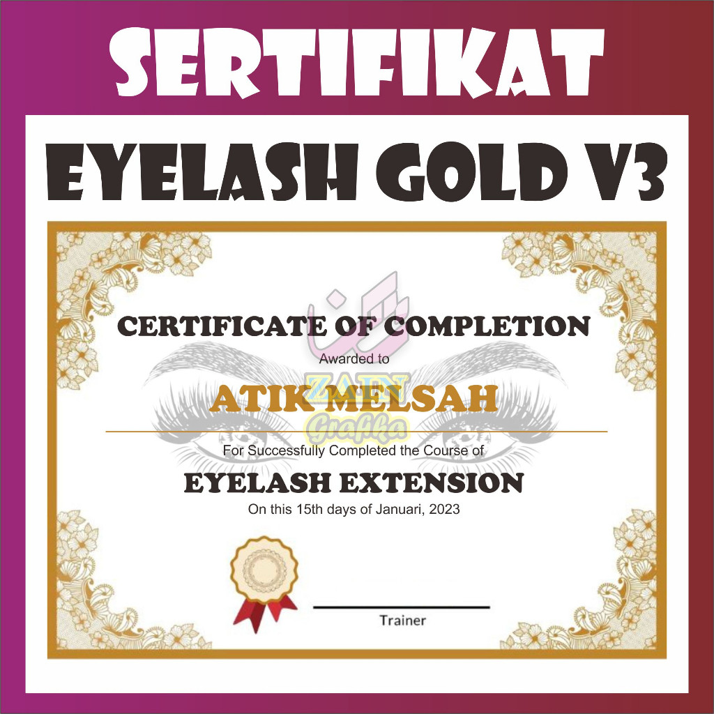 Cetak Sertifikat Eyelash Extension Tema Gold v3