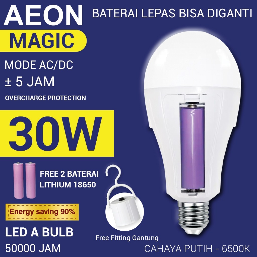 AEON Lampu Magic Ajaib Emergency Darurat AC DC Baterai Bisa Dilepass
