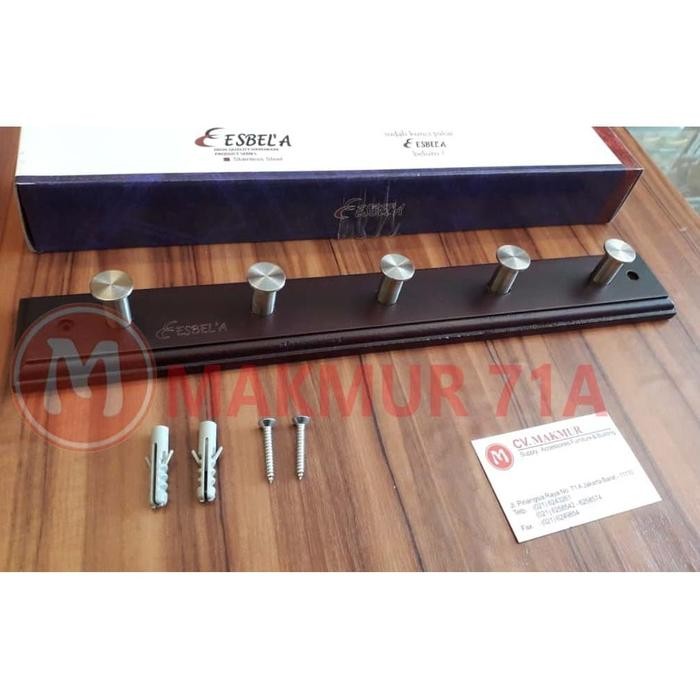 

Gantungan Baju Lima kait Kayu Stainless / Hanger / Kapstok Esbela 10