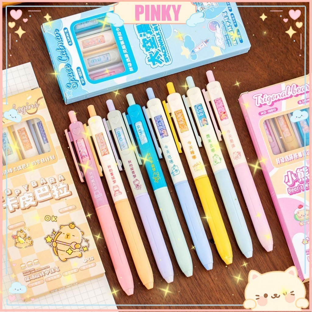 

1 SET 4PCS PULPEN PRESS AND ROLL IMAGES KARAKTER KARTUN KAWAII TINTA HITAM 0,5 MM KEREN